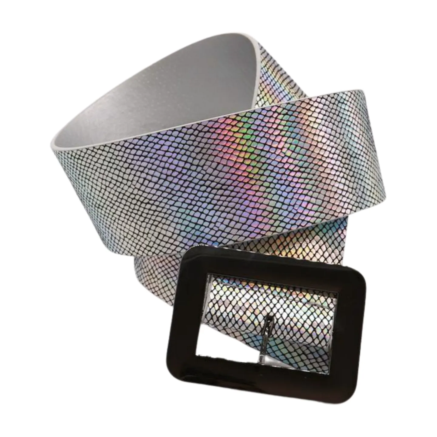 Women Metallic Silver Belt Square Metal Buckle S M