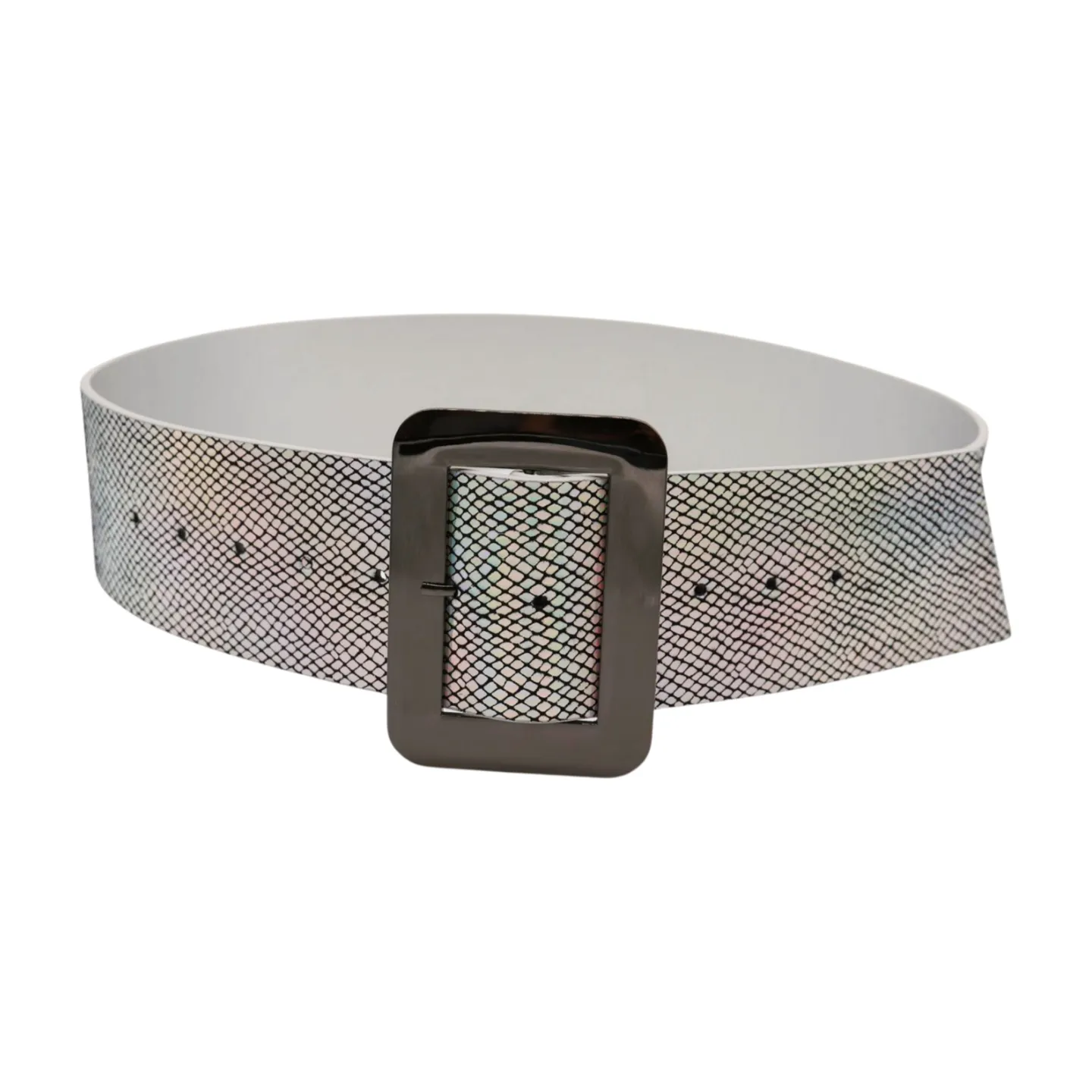 Women Metallic Silver Belt Square Metal Buckle S M