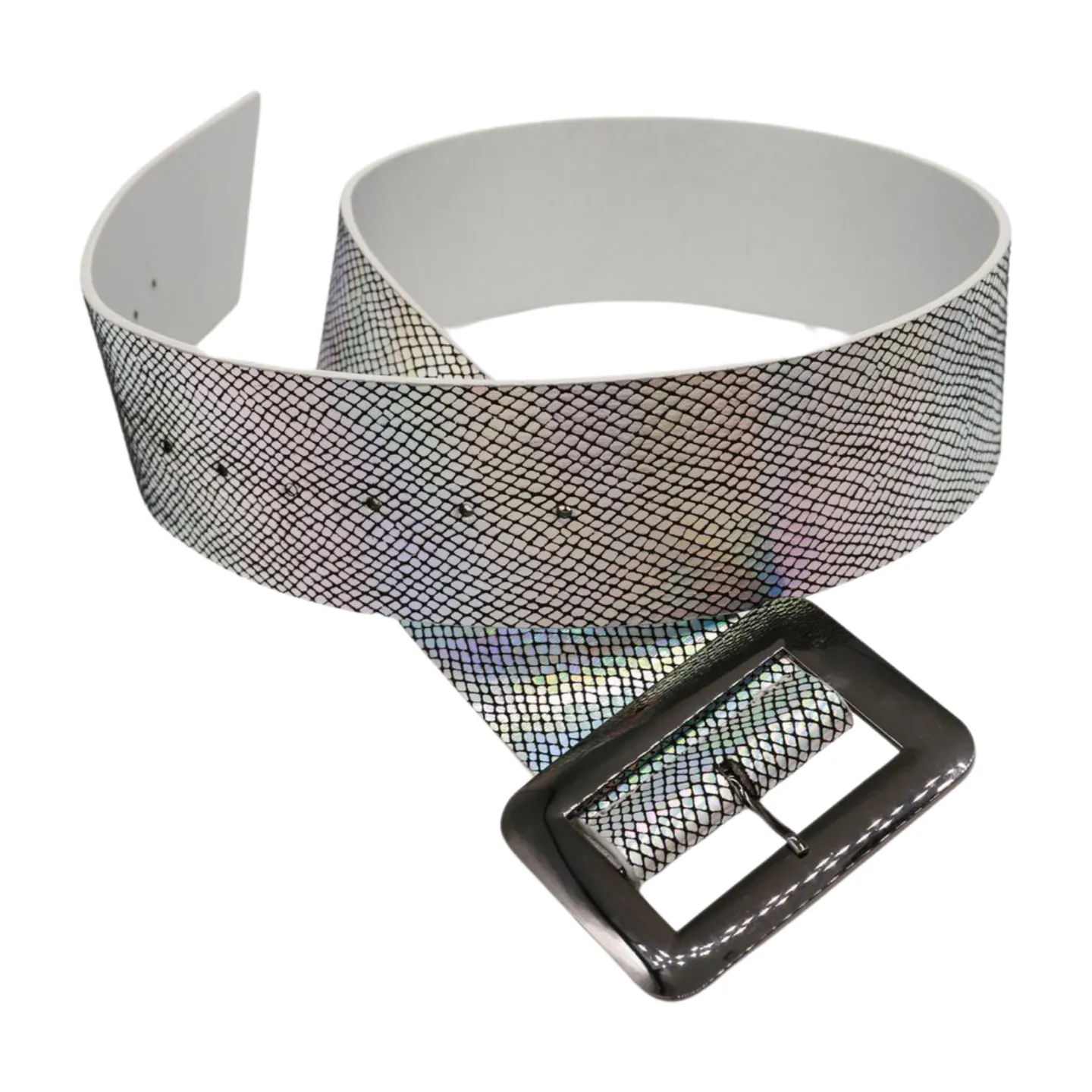 Women Metallic Silver Belt Square Metal Buckle S M
