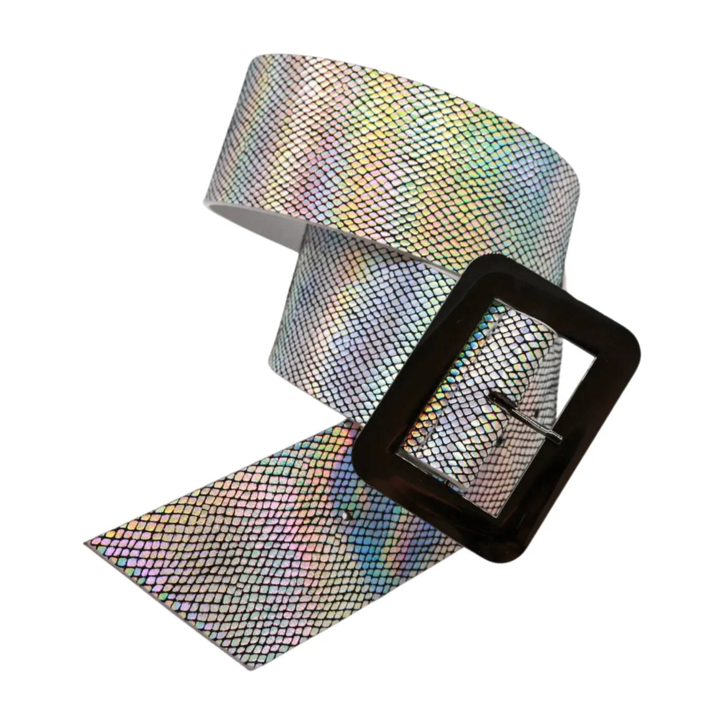 Women Metallic Silver Belt Square Metal Buckle S M