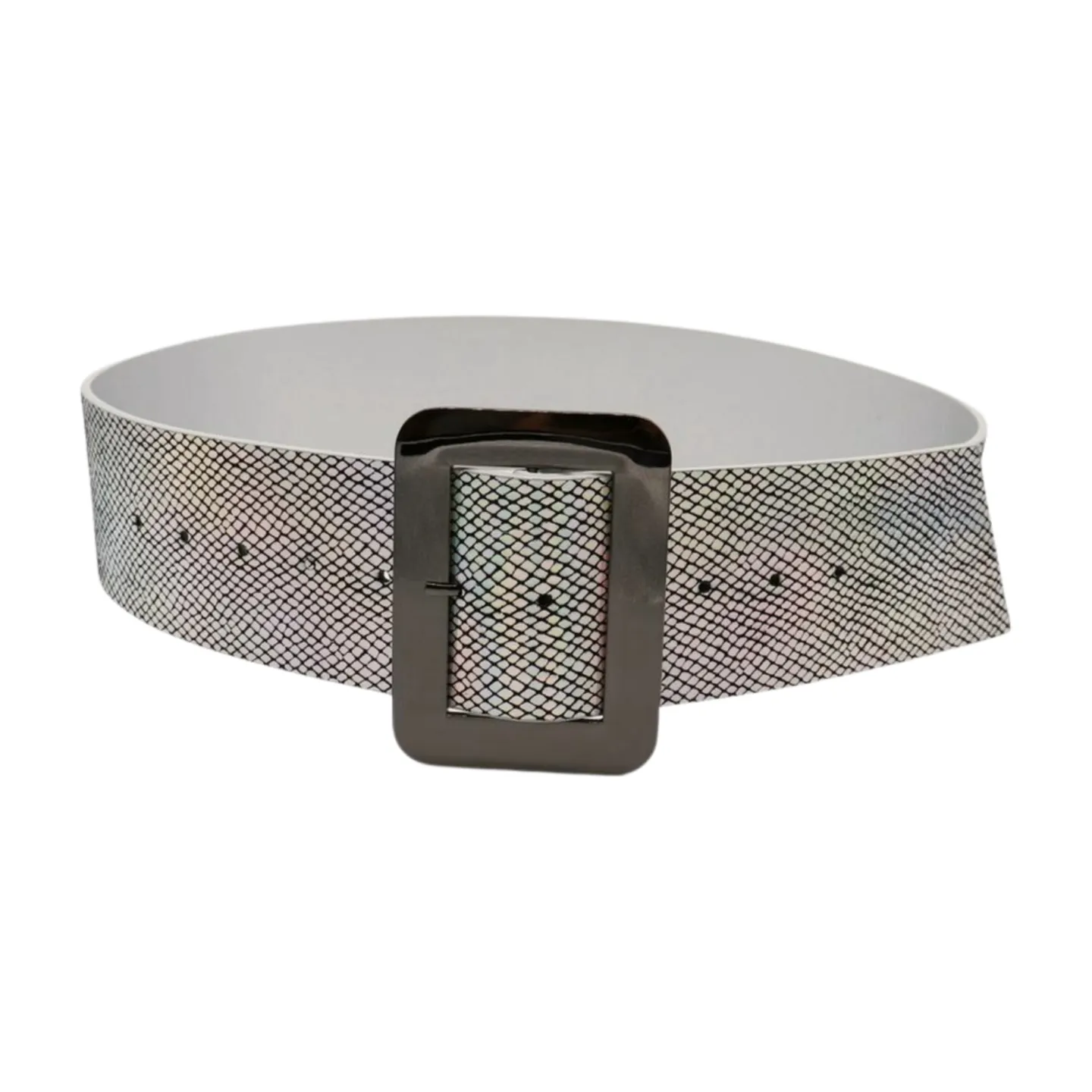Women Metallic Silver Belt Square Metal Buckle S M