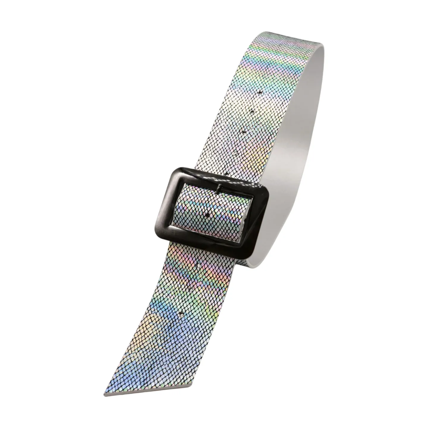 Women Metallic Silver Belt Square Metal Buckle S M