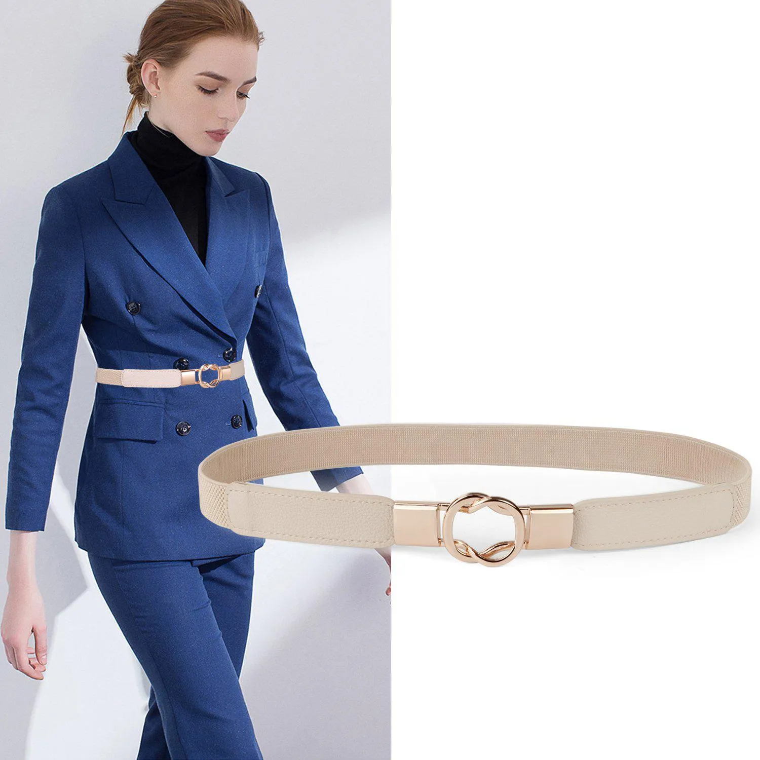 Women Retro Elastic Stretchy Metal Buckle Skinny Waist Cinch Belt 1Inch Wide JASGOOD