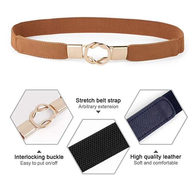 Women Retro Elastic Stretchy Metal Buckle Skinny Waist Cinch Belt 1Inch Wide JASGOOD