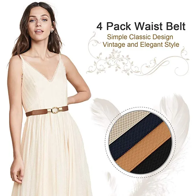 Women Retro Elastic Stretchy Metal Buckle Skinny Waist Cinch Belt 1Inch Wide JASGOOD
