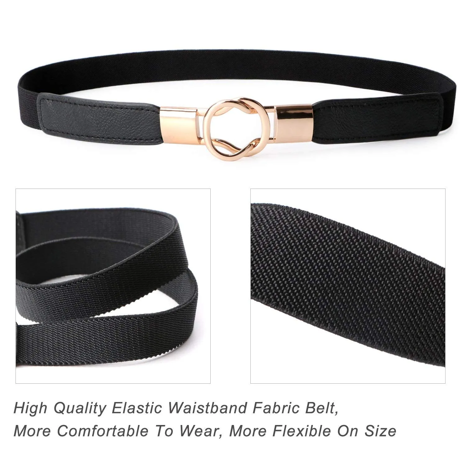 Women Retro Elastic Stretchy Metal Buckle Skinny Waist Cinch Belt 1Inch Wide JASGOOD