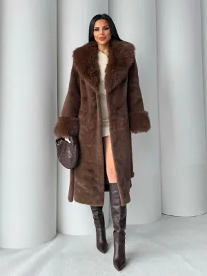 Women's Angora Long Fur Coat – Oversized Fit with Detachable Belt