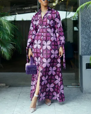 Women's Casual Print Long Sleeve Maxi Dress