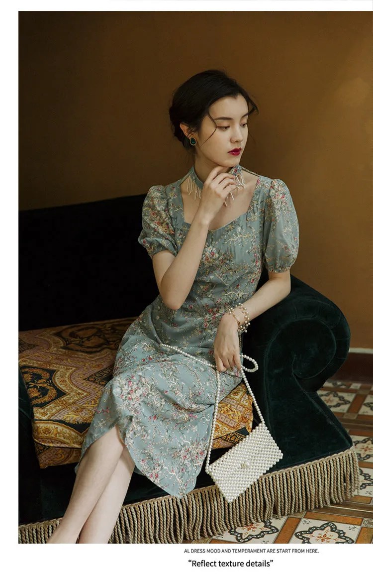 Womens Embroidered Long Dress French