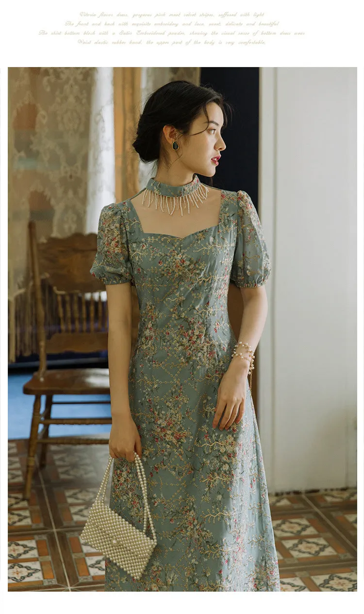 Womens Embroidered Long Dress French