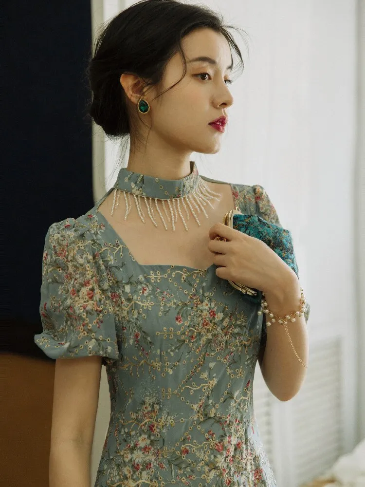 Womens Embroidered Long Dress French