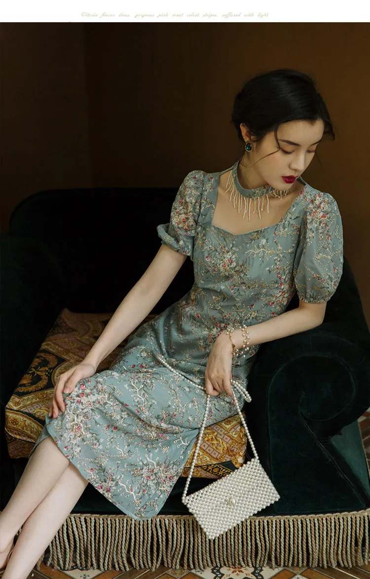 Womens Embroidered Long Dress French
