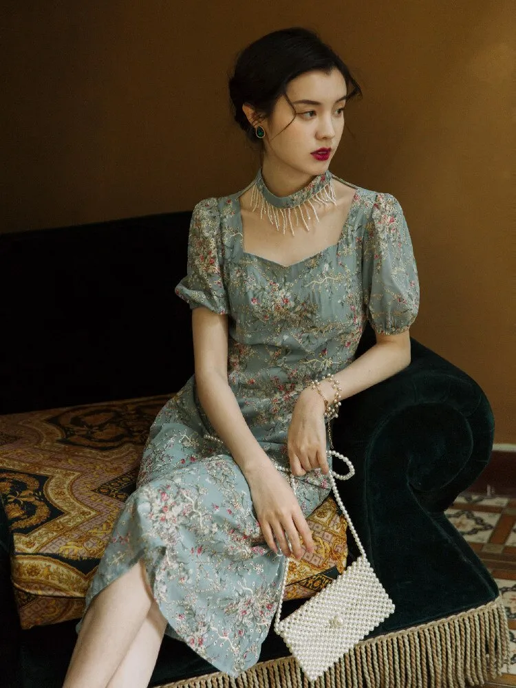 Womens Embroidered Long Dress French