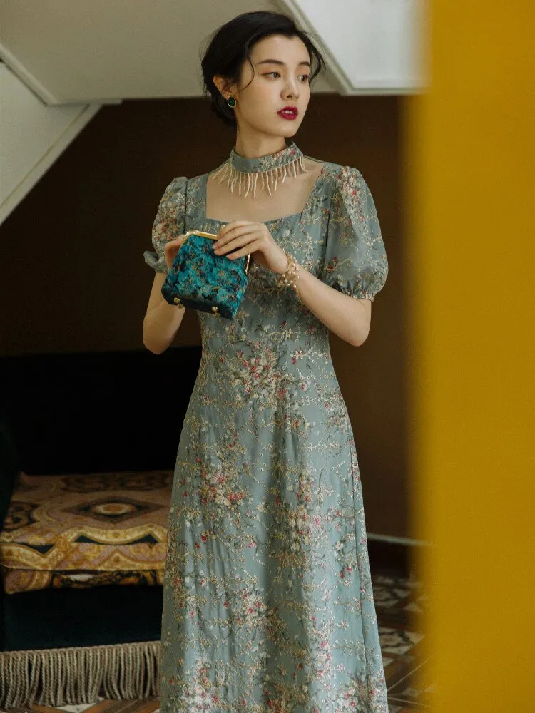 Womens Embroidered Long Dress French