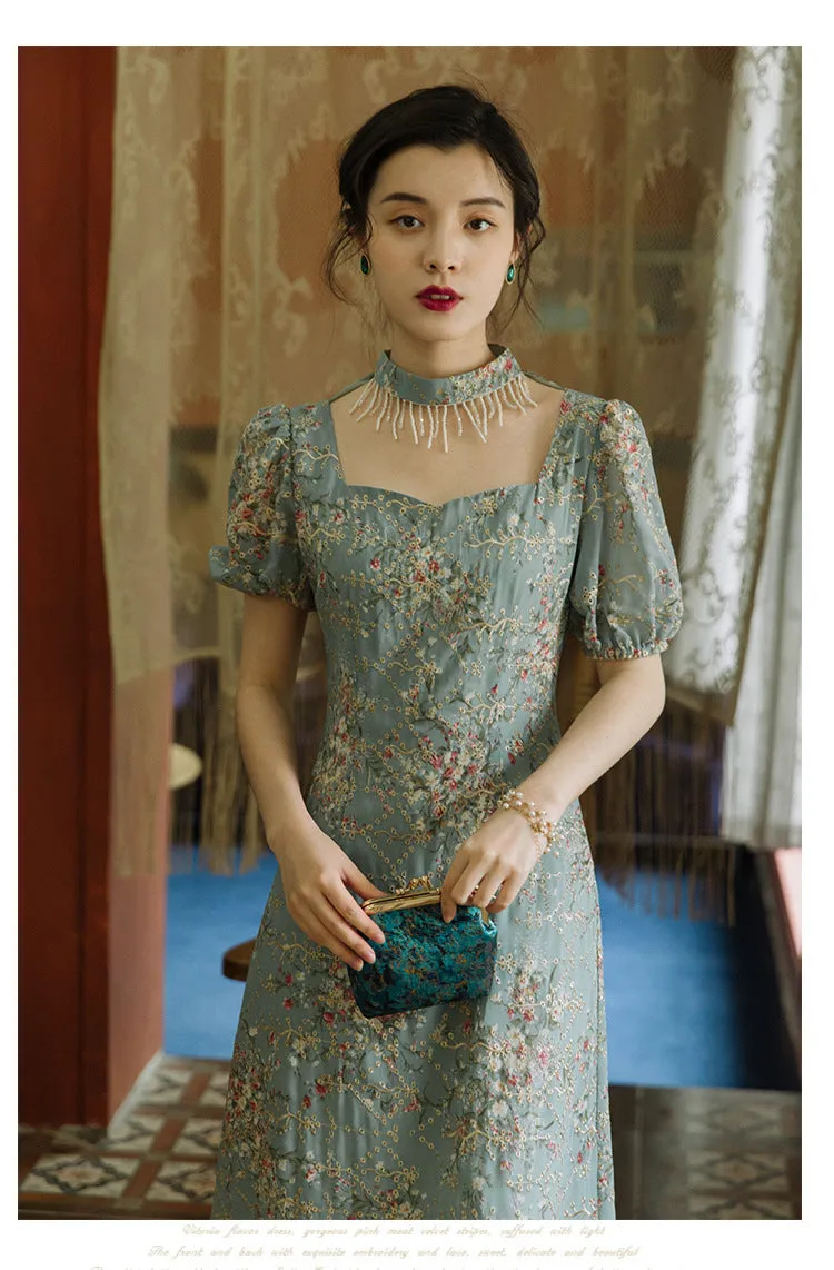 Womens Embroidered Long Dress French
