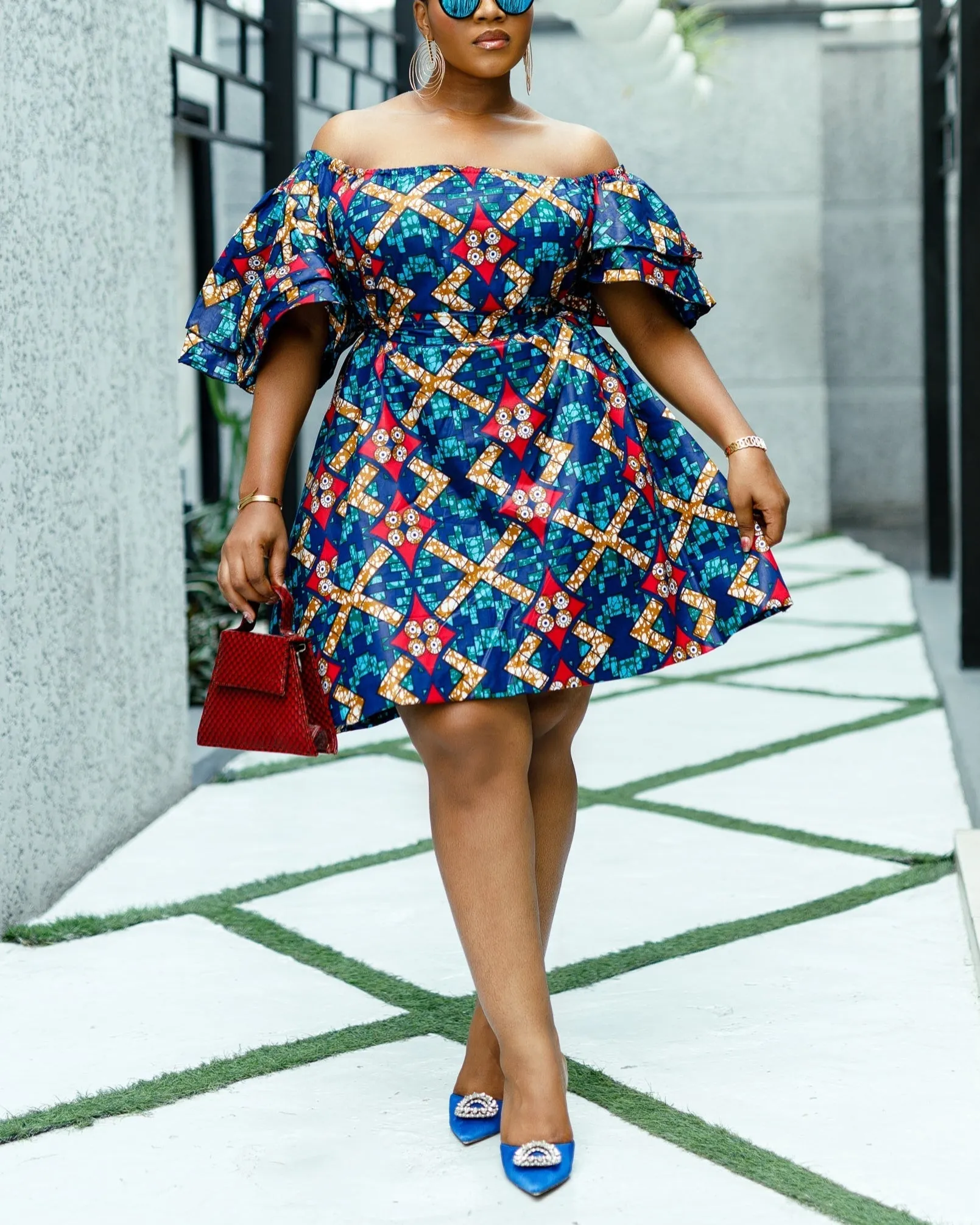 Women's Fashion Print Off Shoulder Short Dress