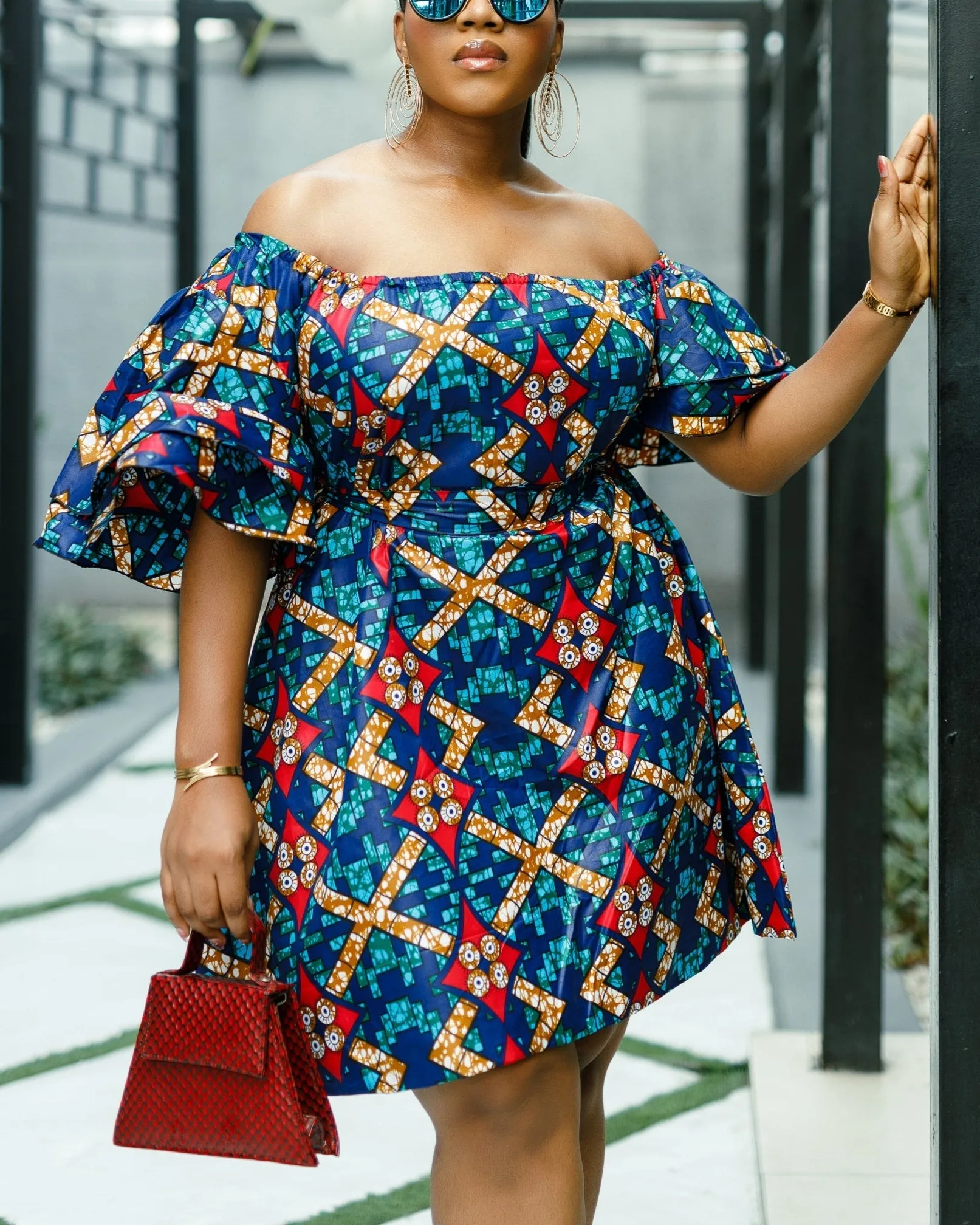 Women's Fashion Print Off Shoulder Short Dress