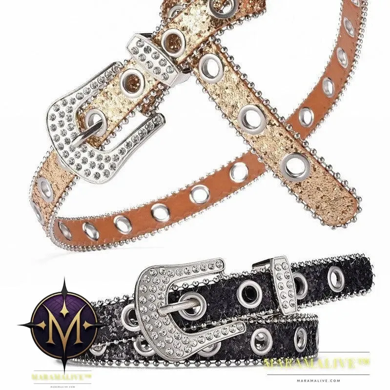 Women's Fashion Rhinestone Pin Buckle Decorative Personality Sequins Belt Ladies