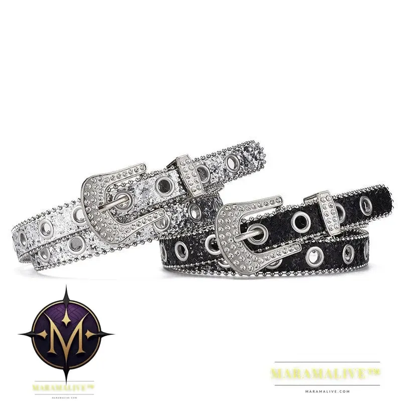 Women's Fashion Rhinestone Pin Buckle Decorative Personality Sequins Belt Ladies
