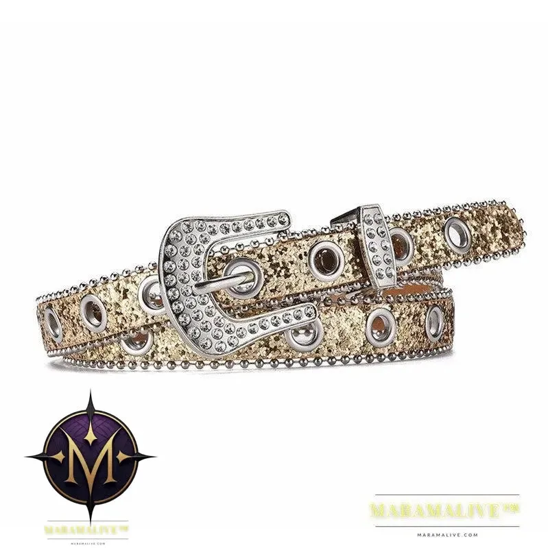 Women's Fashion Rhinestone Pin Buckle Decorative Personality Sequins Belt Ladies