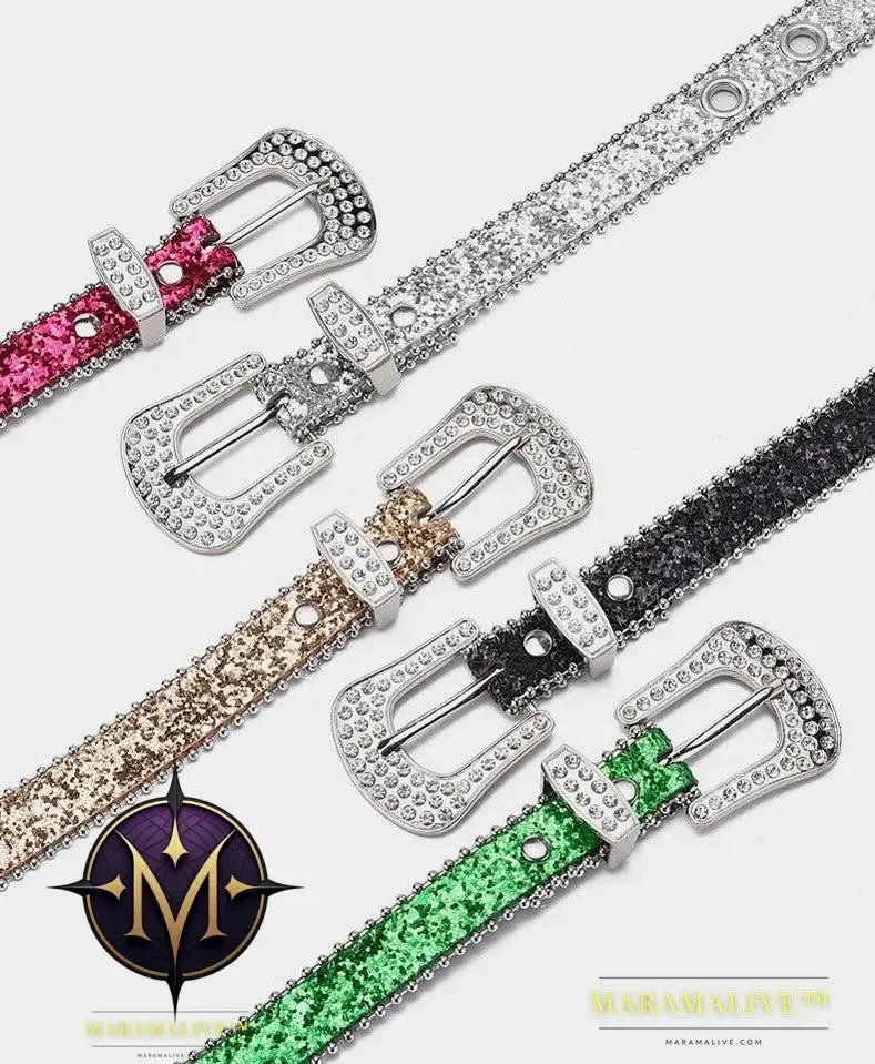 Women's Fashion Rhinestone Pin Buckle Decorative Personality Sequins Belt Ladies
