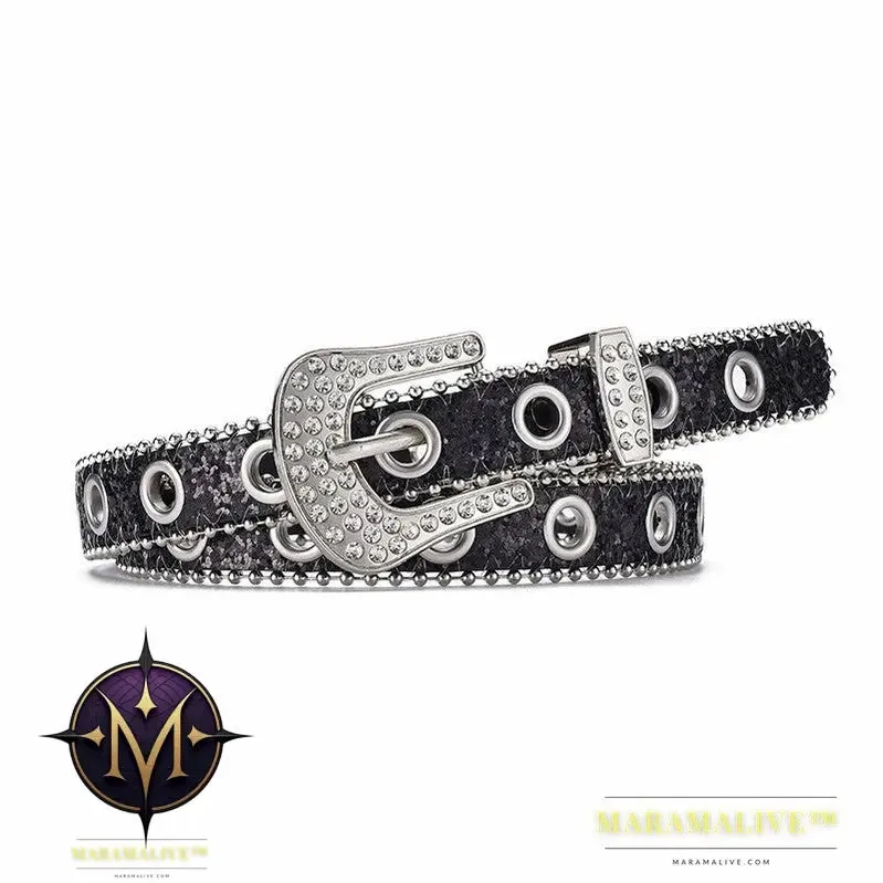Women's Fashion Rhinestone Pin Buckle Decorative Personality Sequins Belt Ladies