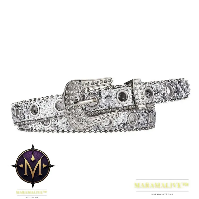 Women's Fashion Rhinestone Pin Buckle Decorative Personality Sequins Belt Ladies