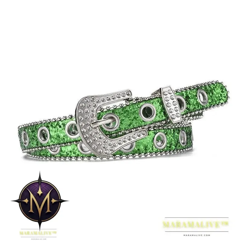 Women's Fashion Rhinestone Pin Buckle Decorative Personality Sequins Belt Ladies