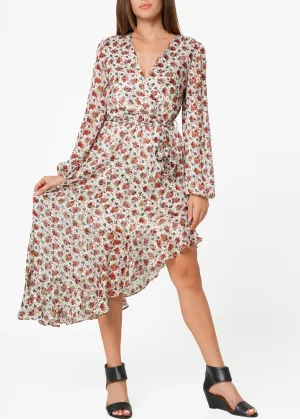 Women's Floral Asymmetrical Ruffle Hem Wrap Dress In Victoria Garden