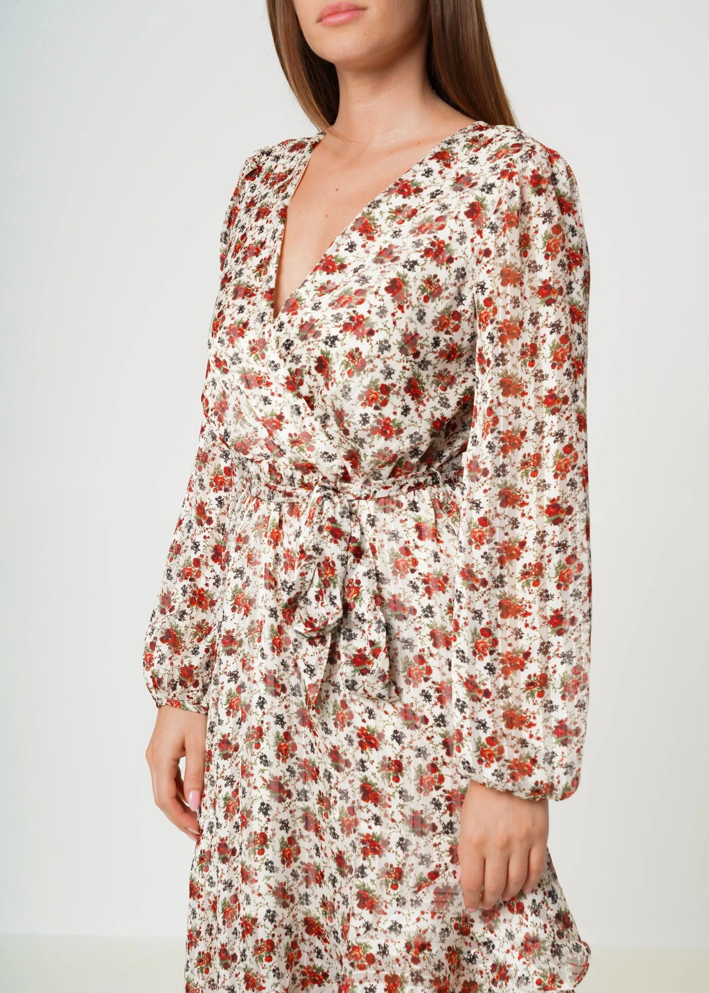 Women's Floral Asymmetrical Ruffle Hem Wrap Dress In Victoria Garden
