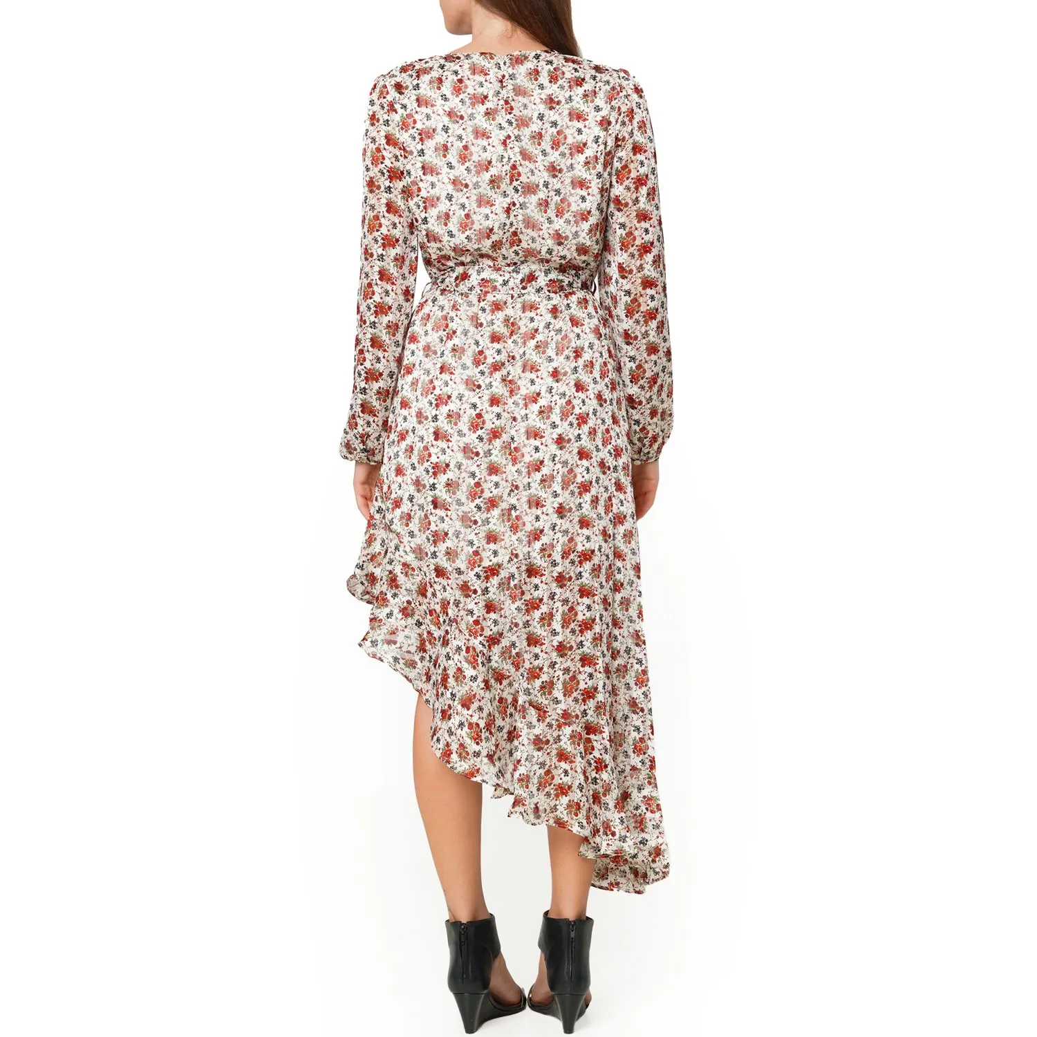 Women's Floral Asymmetrical Ruffle Hem Wrap Dress In Victoria Garden