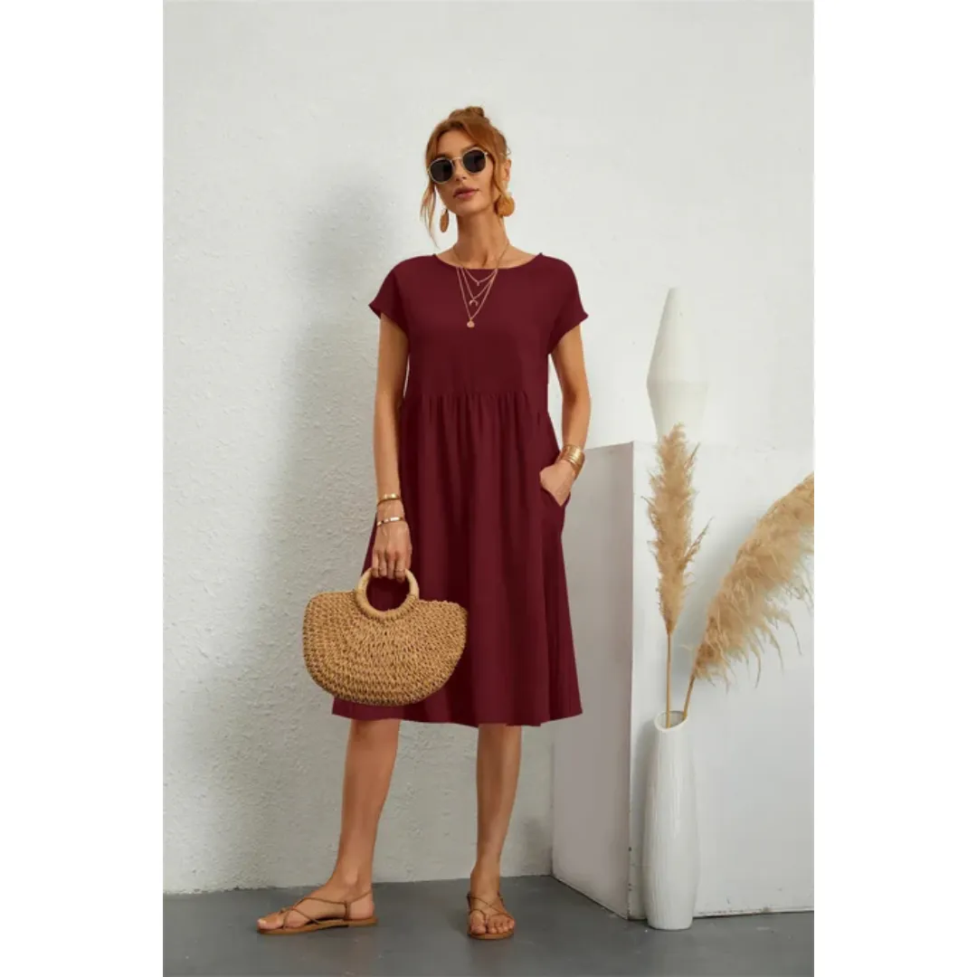 Women's Summer Casual Short Sleeves Dress | Midi