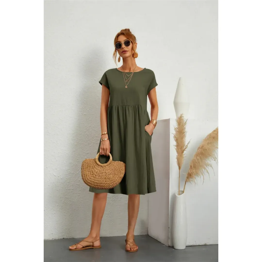 Women's Summer Casual Short Sleeves Dress | Midi