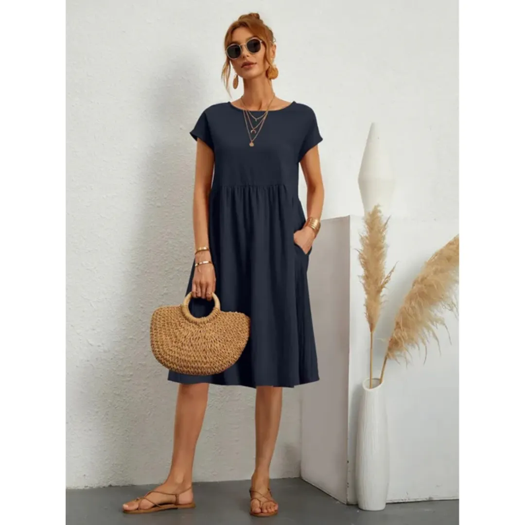 Women's Summer Casual Short Sleeves Dress | Midi