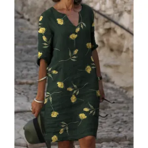 Women's Vintage Floral 3 4 Sleeve | Midi