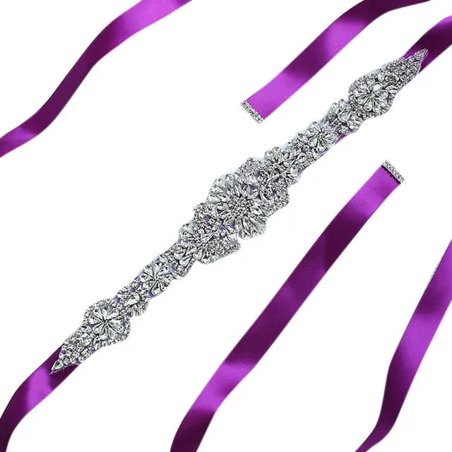 Womens  Waist Belt  Elegant Rhinestone Ribbon Sash Dress Waistband