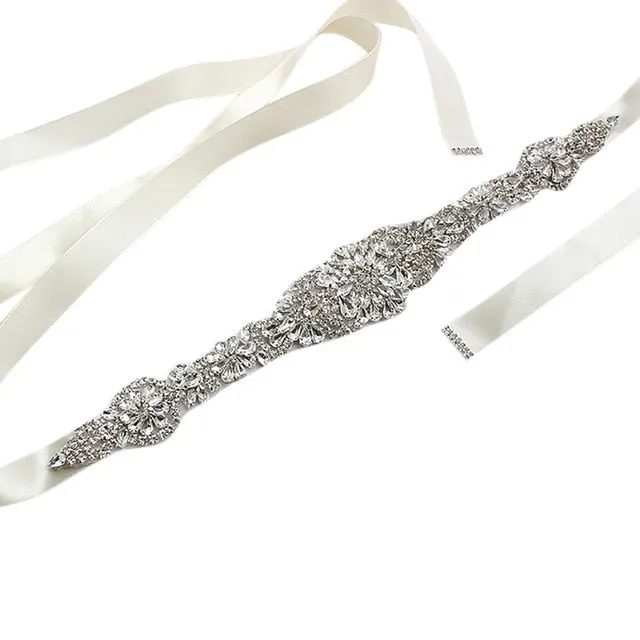 Womens  Waist Belt  Elegant Rhinestone Ribbon Sash Dress Waistband