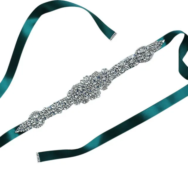 Womens  Waist Belt  Elegant Rhinestone Ribbon Sash Dress Waistband