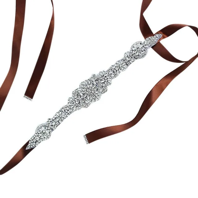 Womens  Waist Belt  Elegant Rhinestone Ribbon Sash Dress Waistband