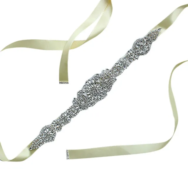 Womens  Waist Belt  Elegant Rhinestone Ribbon Sash Dress Waistband