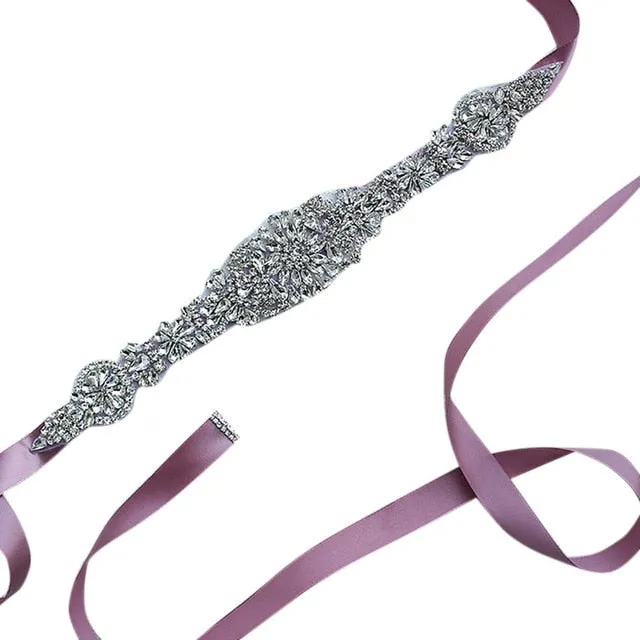 Womens  Waist Belt  Elegant Rhinestone Ribbon Sash Dress Waistband