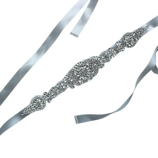 Womens  Waist Belt  Elegant Rhinestone Ribbon Sash Dress Waistband