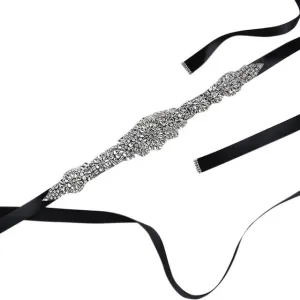 Womens  Waist Belt  Elegant Rhinestone Ribbon Sash Dress Waistband
