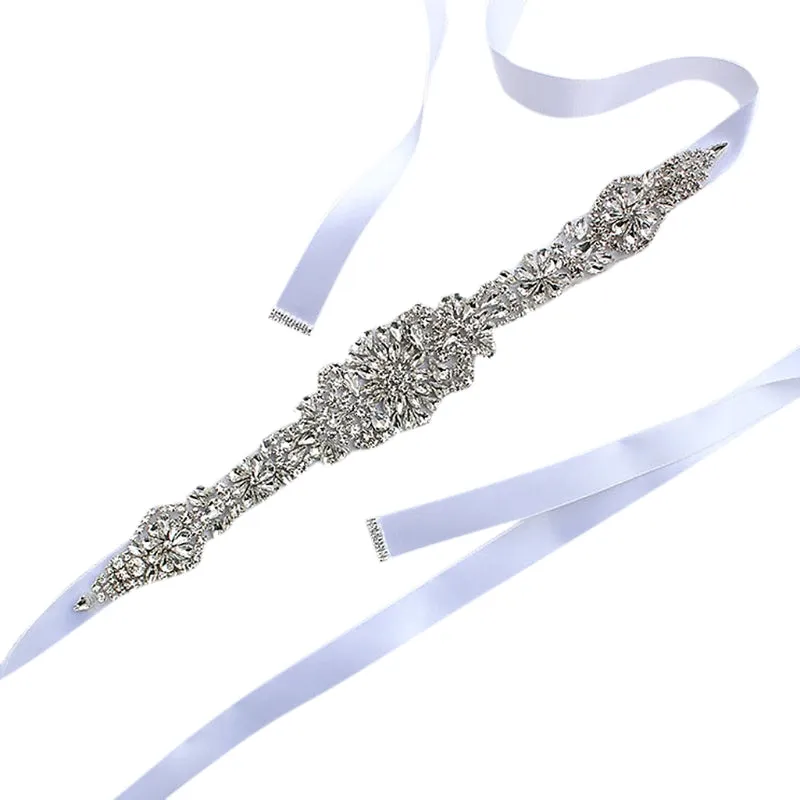Womens  Waist Belt  Elegant Rhinestone Ribbon Sash Dress Waistband