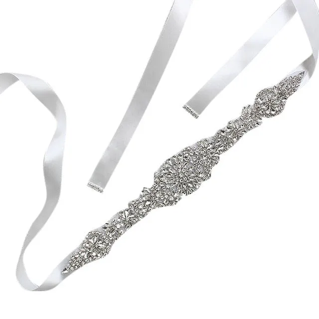 Womens  Waist Belt  Elegant Rhinestone Ribbon Sash Dress Waistband