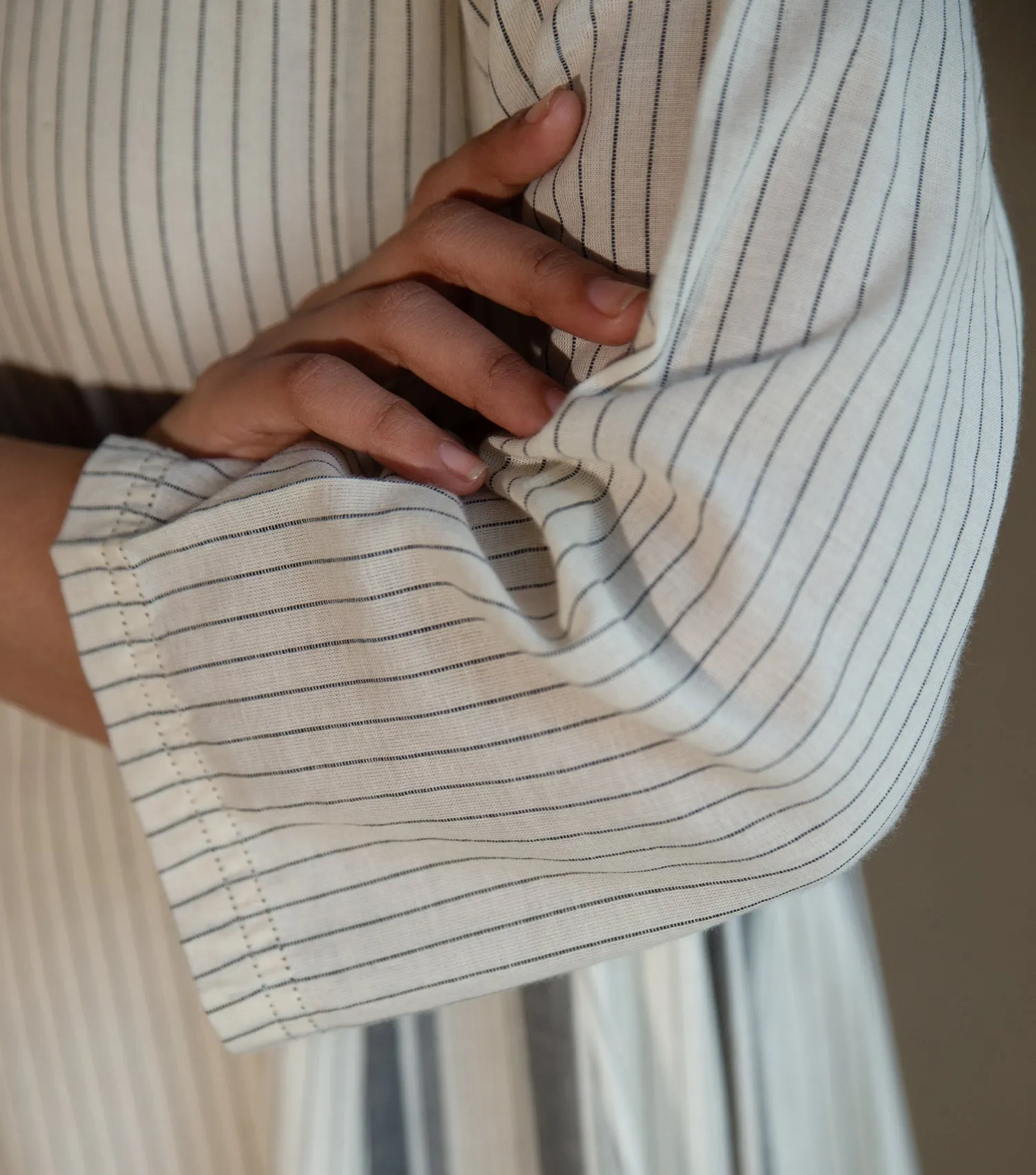 WOVEN COTTON PANELLED KURTA SET WITH PANTS & SCARF