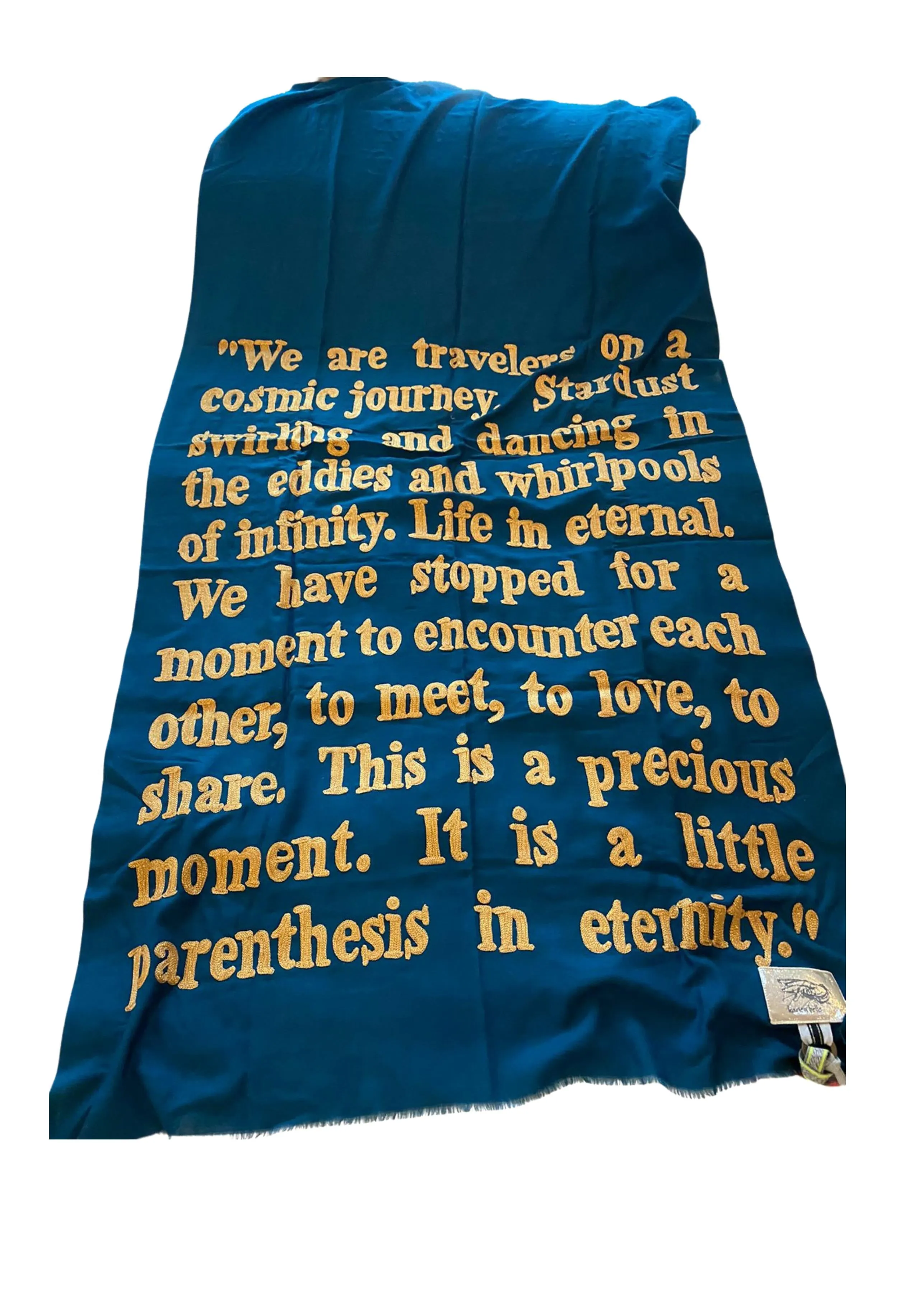Wrapped in Poetry Pashmina, "We are travelers..."