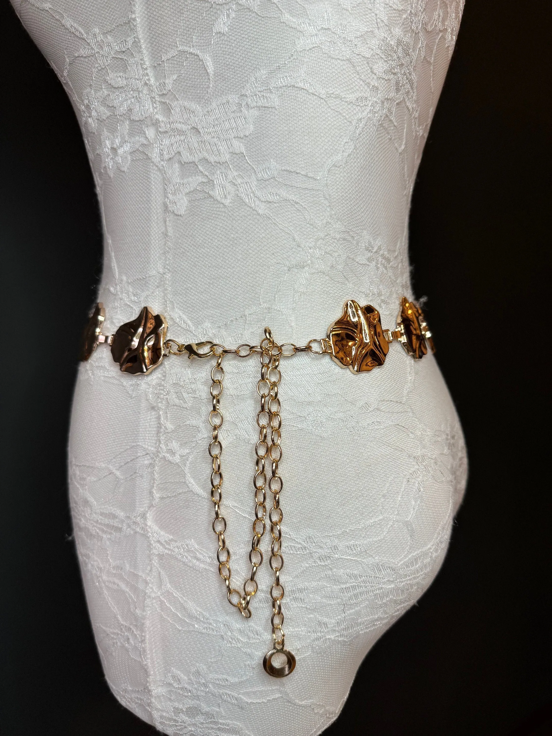 X-long Belt, Hammered Metal High Quality Belt, Textured Gold Metal Belt, Fashion Belt, Rings, Sizes 18”-60”, FAN Design Exclusive
