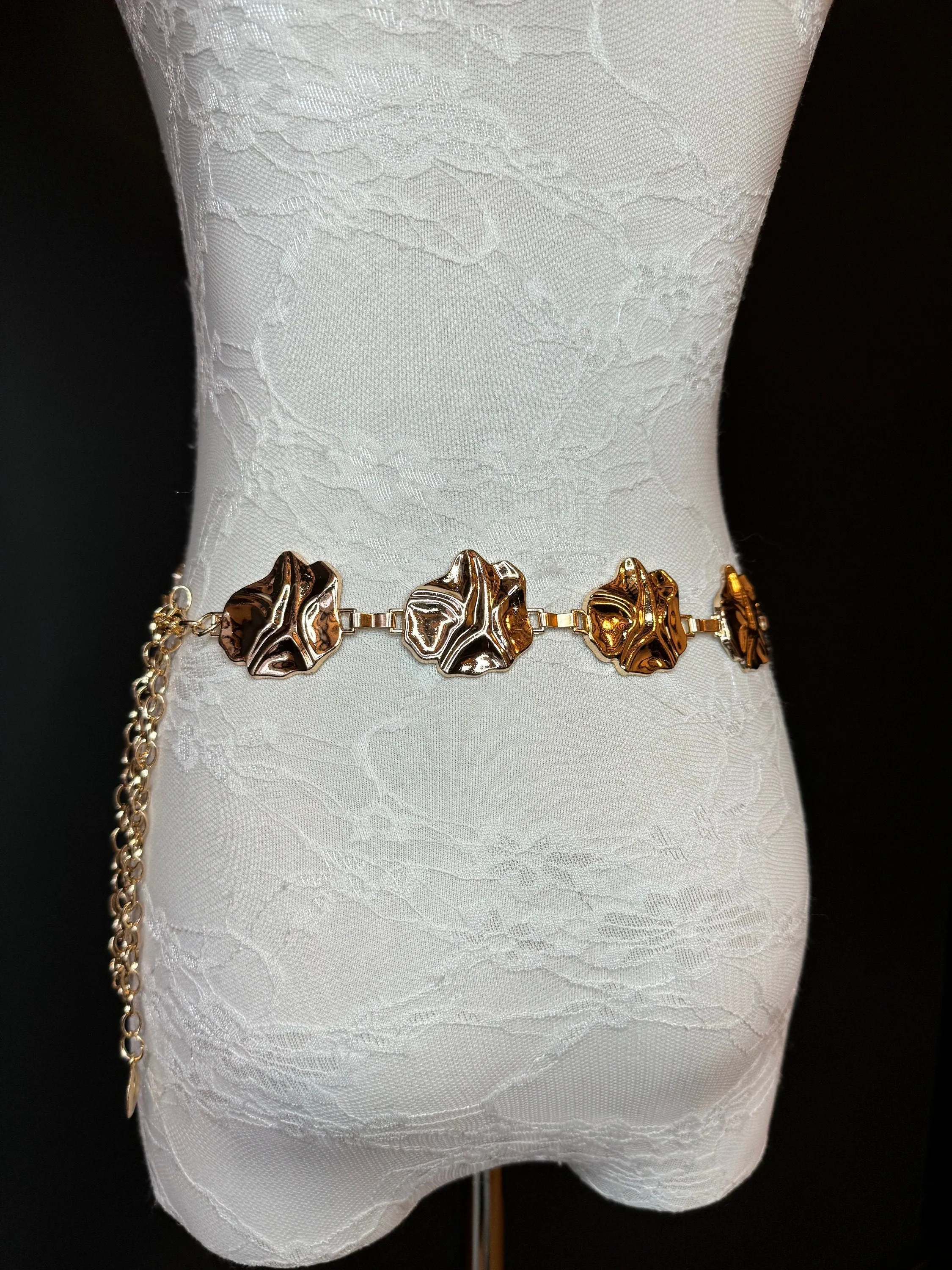X-long Belt, Hammered Metal High Quality Belt, Textured Gold Metal Belt, Fashion Belt, Rings, Sizes 18”-60”, FAN Design Exclusive