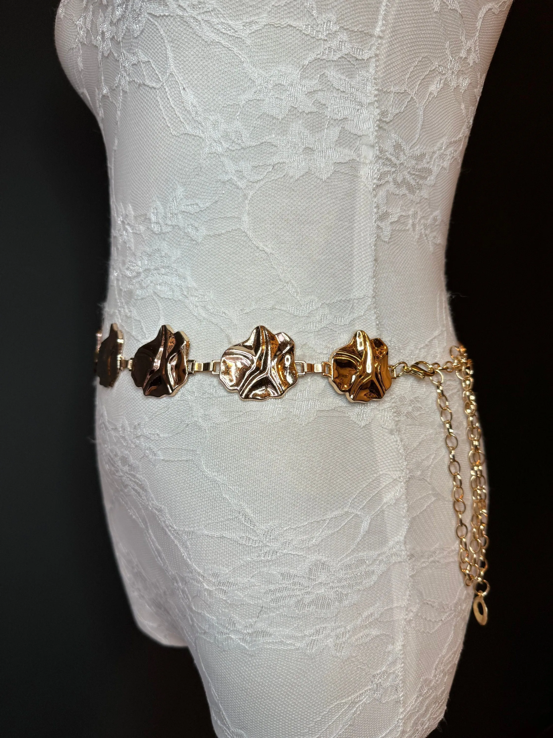 X-long Belt, Hammered Metal High Quality Belt, Textured Gold Metal Belt, Fashion Belt, Rings, Sizes 18”-60”, FAN Design Exclusive